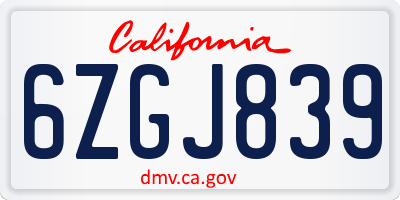 CA license plate 6ZGJ839