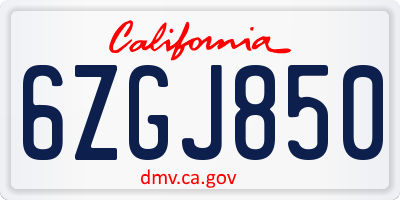 CA license plate 6ZGJ850