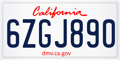 CA license plate 6ZGJ890