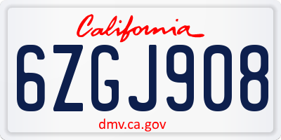 CA license plate 6ZGJ908