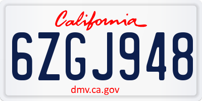 CA license plate 6ZGJ948