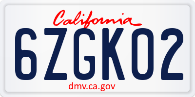 CA license plate 6ZGK02