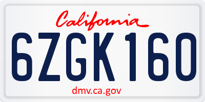 CA license plate 6ZGK160