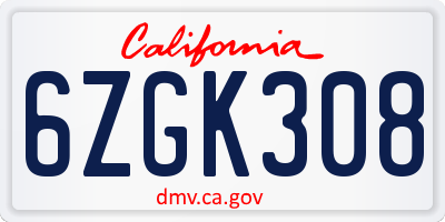 CA license plate 6ZGK308