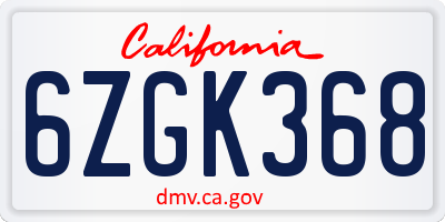 CA license plate 6ZGK368
