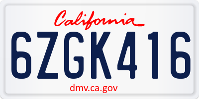 CA license plate 6ZGK416