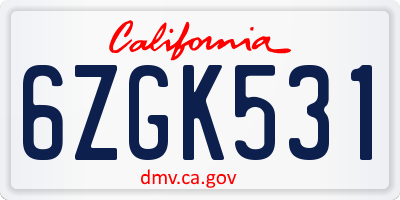 CA license plate 6ZGK531
