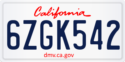 CA license plate 6ZGK542