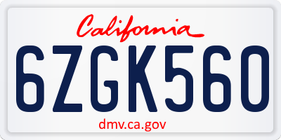 CA license plate 6ZGK560