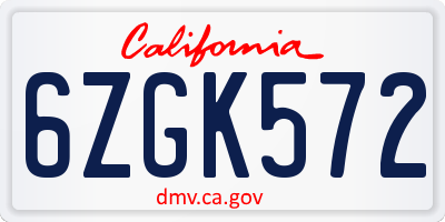 CA license plate 6ZGK572