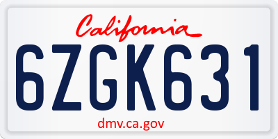 CA license plate 6ZGK631
