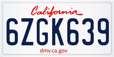 CA license plate 6ZGK639