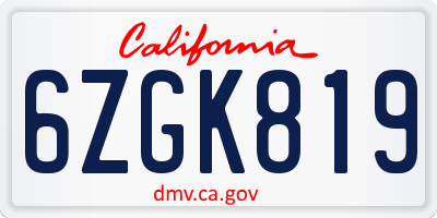 CA license plate 6ZGK819