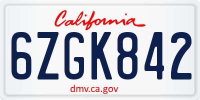CA license plate 6ZGK842