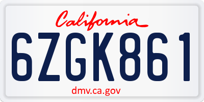 CA license plate 6ZGK861