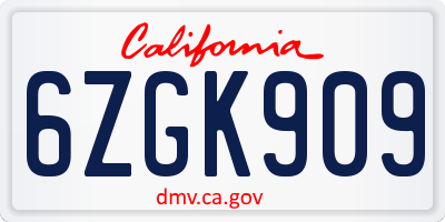 CA license plate 6ZGK909