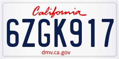 CA license plate 6ZGK917