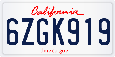 CA license plate 6ZGK919