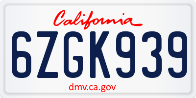 CA license plate 6ZGK939
