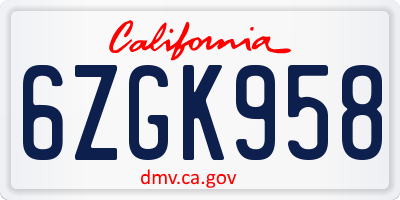 CA license plate 6ZGK958