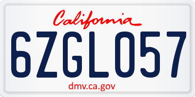 CA license plate 6ZGL057