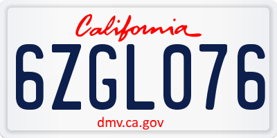 CA license plate 6ZGL076