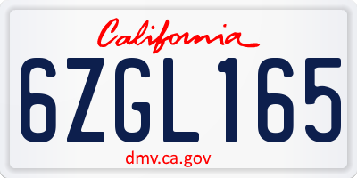 CA license plate 6ZGL165