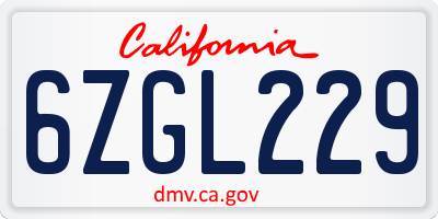 CA license plate 6ZGL229