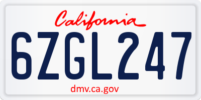 CA license plate 6ZGL247