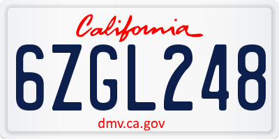 CA license plate 6ZGL248