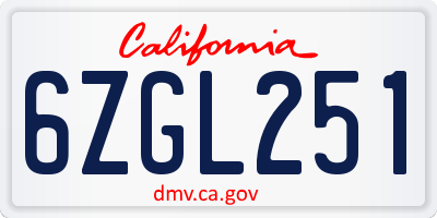 CA license plate 6ZGL251