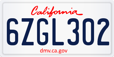 CA license plate 6ZGL302