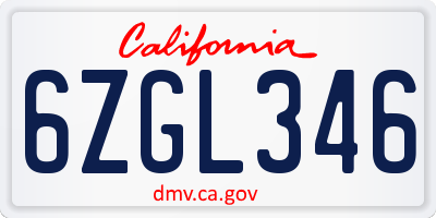 CA license plate 6ZGL346