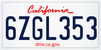 CA license plate 6ZGL353