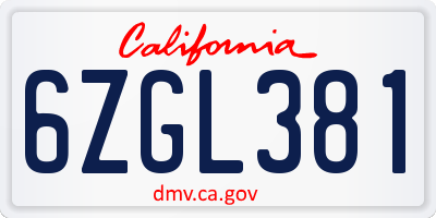 CA license plate 6ZGL381