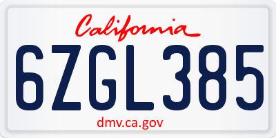 CA license plate 6ZGL385