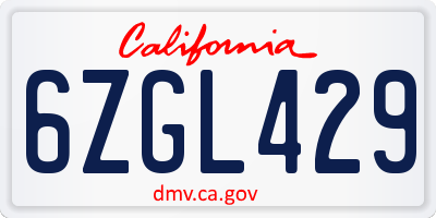 CA license plate 6ZGL429