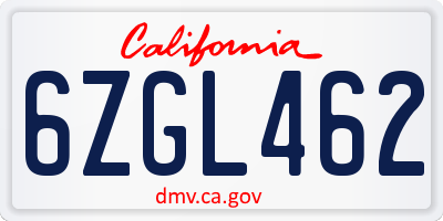 CA license plate 6ZGL462
