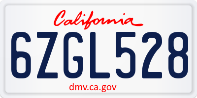 CA license plate 6ZGL528