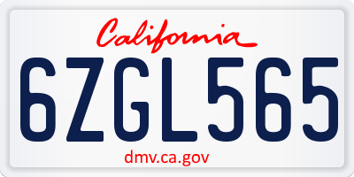 CA license plate 6ZGL565