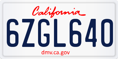 CA license plate 6ZGL640