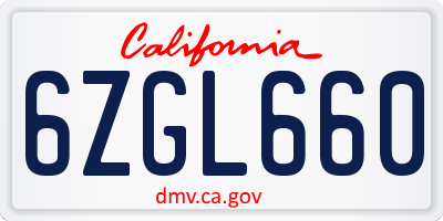 CA license plate 6ZGL660