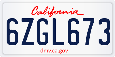CA license plate 6ZGL673