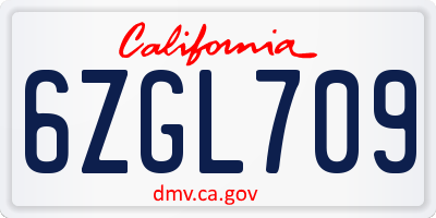CA license plate 6ZGL709