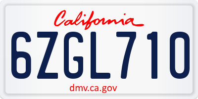 CA license plate 6ZGL710