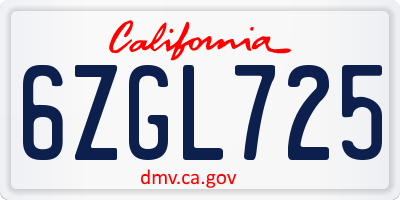 CA license plate 6ZGL725