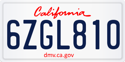 CA license plate 6ZGL810
