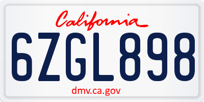 CA license plate 6ZGL898
