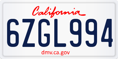 CA license plate 6ZGL994