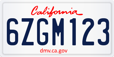 CA license plate 6ZGM123